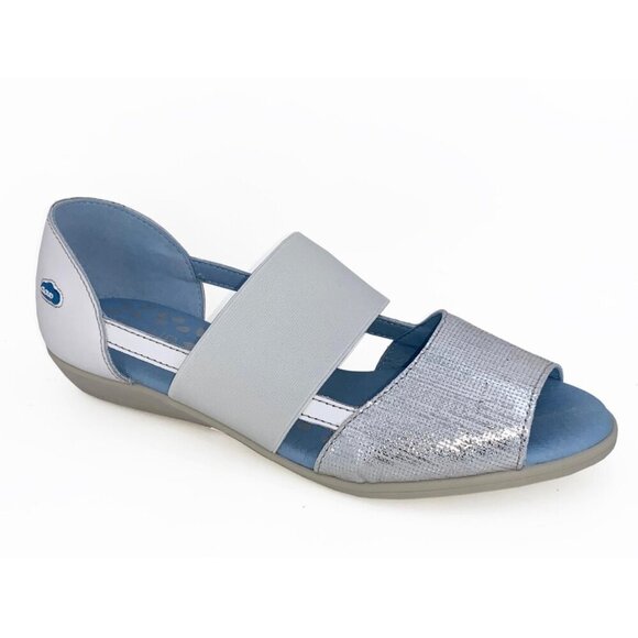 Cloud Women's Open-Toe Slip-On Sandals Size 11 Leather & Fabric White & Silver - Picture 1 of 12